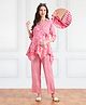 Bella Mama Woven Flower Printed Top With Stripe Pant Maternity Suit Set - Pink