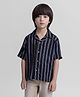 Taffykids Twill Half Sleeves Striped Oversize Shirt - Black