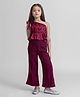 Taffykids Satin One Shoulder Sleeveless Abstract Printed Peplum Crop Top With Pant Set - Maroon