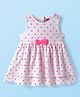 Babyhug Cotton Woven Sleeveless Frock with Polka Dots Print & Bow Applique - White
