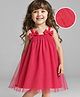 Babyhug Woven Sleeveless Shimmer Party A Line  Frock  With Ruffles Bow Applique - Coral