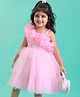 Babyhug Woven Sleeveless Mesh Fit And Flare One Shoulder Party Dress - Pink