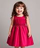 Babyhug Sleeveless Premium Satin 5 Layers Fit & Flare Party Dress With Pleated Ruffles on Yoke and Cotton Lining - Dark Pink