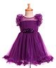 Babyhug Woven Sleeveless Fit & Flare Mesh Party Dress with Ruffles & Floral Applique - Purple