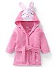 Babyhug Microfiber Terry Knit Full Sleeves Hooded Bath Robe With Bunny Ears Applique Embroidery - Pink