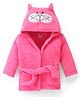 Babyhug Terry Knit Full Sleeves Hooded Bath Robe With Cat Embroidery - Dark Pink
