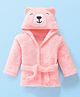 Babyhug Velour Knit Full Sleeves Hooded Bath Robe With Bear Embroidery - Pink