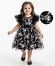 Babyhug Woven Frill Sleeves Party Dress With Floral Glitter Print - Black
