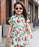 Babyhug Rayon Woven Half Sleeves Collar Shirt Dress with Vacation Theme Print - White & Green