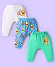 Babyhug Disney Interlock Knit Full Length Diaper Leggings With Winnie The Pooh Print Pack Of 3 - White Light Blue & Green