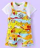 Babyhug Single Jersey Knit Half Sleeves T-Shirt & Dungaree with Funfair Theme Print - Multicolor