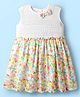 Babyhug Rayon Woven Sleeveless Smocked Frock with Floral Print & Bow Applique - White