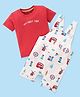 Babyhug Single Jersey Knit Half Sleeves T-Shirt & Dungaree with London Theme Print - Red & White