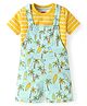 Babyhug Single Jersey Knit Half Sleeves Striped T-Shirt & Dungaree with Beach Theme Print - Yellow & Light Blue