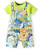 Babyhug Single Jersey Knit Dungaree & Half Sleeves T-Shirt With Dino Print - Green & Multicolor