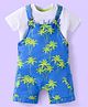 Babyhug Single Jersey Knit Half Sleeves T-Shirt & Dungaree with Beach Theme Print - White & Blue
