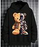 Bolly Lounge Cotton Full Sleeves Teddy Bear & Robot Printed Hooded Sweatshirt - Black