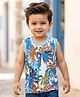 Babyhug Cotton Knit Sleeveless Tank T-Shirt With Tropical Print - Blue & White