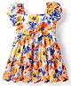 Babyhug Woven Puffed Sleeves Frocks with Floral Print - White & Blue