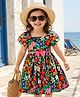 Babyhug Rayon Woven Half Raglan Puffed Sleeves Floral Printed Frock with Bow Applique - Black