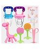 Kritiu Baby Silicone Teether Fruit Nibbler & Toothbrush Combo Pack Of 6 Non Toxic BPA Free Teething Toys - Multicolor