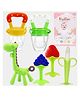 Kritiu Baby Silicone Teether Fruit Nibbler & Toothbrush Combo Pack Of 6 Non Toxic BPA Free Teething Toys - Multicolor
