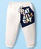 Babyoye 100% Cotton Knit Full Length Lounge Pant With Text Print - White