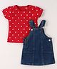 Babyhug Cotton Woven Frock & Half Sleeves Inner Tee With Heart Print - Navy Blue & Pink