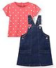 Babyhug Cotton Woven Frock & Half Sleeves Inner Tee With Heart Print - Navy Blue & Pink