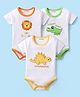 Kookie Kids Interlock Knit Half Sleeves Animal Printed & Embroidered Onesies Pack of 3 - White