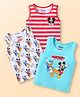 Babyhug Disney Single Jersey Knit Sleeveless Vests With Mickey Mouse Graphics Pack of 3 - Aqua Blue Red & White