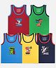 Trampoline Cotton Pack of 5 Sleeveless Space Theme & Animals Printed Vests - Multi Colour