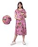 Mamma's Maternity Rayon Short Sleeves Floral Printed Maternity Dress With Nursing Access - Pink