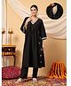 Zelena Three Fourth Sleeves Floral Embroidered Lace Embellished Maternity Kurta & Pant Set With Nursing Access - Black