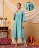Zelena  Three Fourth Sleeves Maternity Feeding Kurta Set With Zip Nursing Access & Pockets - Turquoise