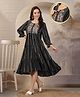 Zelena 100% Rayon Three Fourth Sleeves Stripes Printed Maternity Zipless Feeding Dress With Nursing Access & Pockets - Black