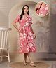 Zelena 100% Rayon Half Sleeves Floral Printed Maternity Zipless Feeding Dress With Nursing Access & Pockets - Pink