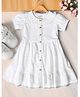 Bella Moda Cotton Half Puffed Sleeves Schiffli Embroidered Shirt Style Dress - White