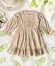 Bella Moda Cotton Three Fourth Peasant Sleeves Schiffli Embroidered Dress - Beige
