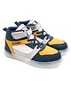 Asian Colour Blocked Velcro Closure High Neck Sneakers - Navy Blue & Mustard