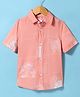 Under Fourteen Only Rayon Half Sleeves Leaves Printed Shirt - Peach