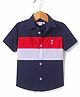Under Fourteen Only Cotton Half Sleeves Colour Blocked Giraffe Printed Shirt - Navy Blue