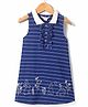 Under Fourteen Only Cotton Sleeveless Frill Detailed Striped & Bunny Embroidered Dress - Indigo