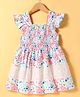 Under Fourteen Only Cotton Sleeveless Frill Detailed Floral Printed Smocked Dress - Peach