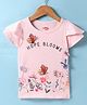 Under Fourteen Only Cotton Short Sleeves Floral Printed & Butterly Applique Detailed Top - Peach