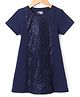 Under Fourteen Only Cotton Half Sleeves Floral Mesh Detailed Dress - Navy Blue