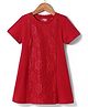 Under Fourteen Only Cotton Half Sleeves Floral Mesh Detailed Dress - Red