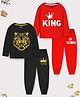 Trampoline Cotton Blend Knit Pack Of 2 Full Sleeves King Text & Tiger Printed Night Suits Set - Red & Black