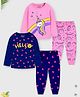 Trampoline Cotton Blend Knit Pack Of 2 Full Sleeves Hearts & Unicorn Printed Night Suits Set - Pink & Blue