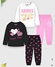 Trampoline Cotton Blend Knit Pack Of 2 Full Sleeves Daddys Girl Text & Hearts Printed Night Suits Set - Pink & Black